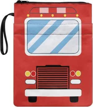 doginthehole Red Book Covers Zipper Book Protector Pouch Fire Fighting Truck Print Book Sleeve for Kids Boys Portable Book Sack Paperback Hardcover Book Carrying Case Bag