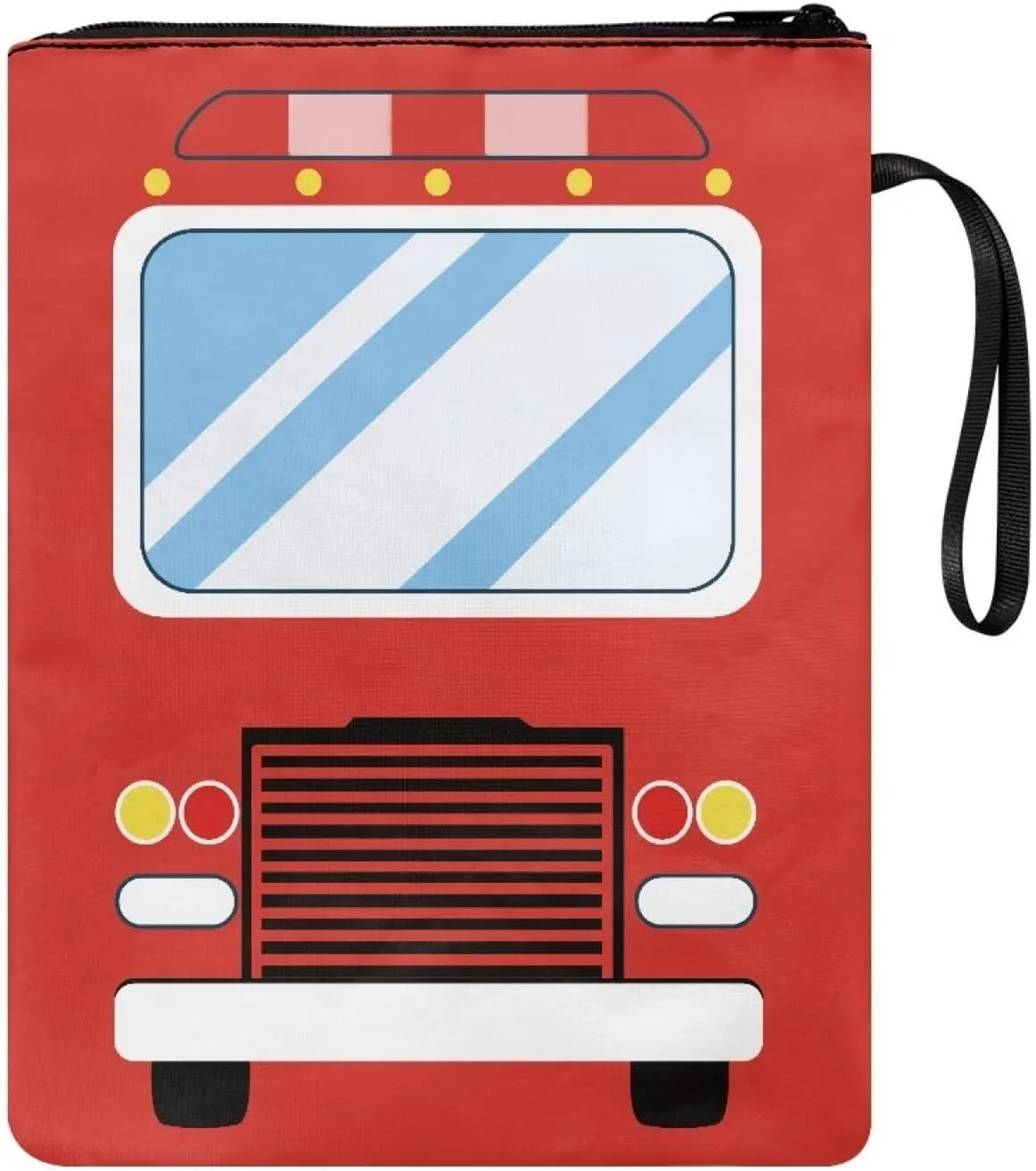 doginthehole Red Book Covers Zipper Book Protector Pouch Fire Fighting Truck Print Book Sleeve for Kids Boys Portable Book Sack Paperback Hardcover Book Carrying Case Bag