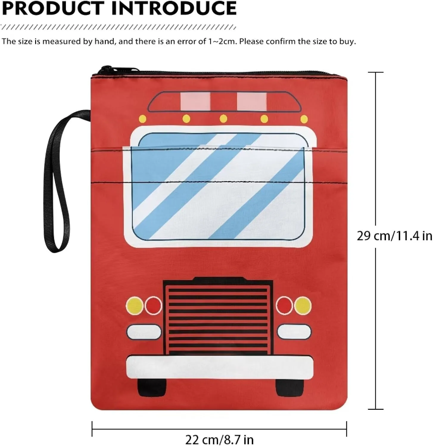 doginthehole Red Book Covers Zipper Book Protector Pouch Fire Fighting Truck Print Book Sleeve for Kids Boys Portable Book Sack Paperback Hardcover Book Carrying Case Bag