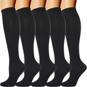 Double Couple 5 Pairs Wide Calf Compression Socks for Men Women Extra Plus Size Knee High Support 20-30