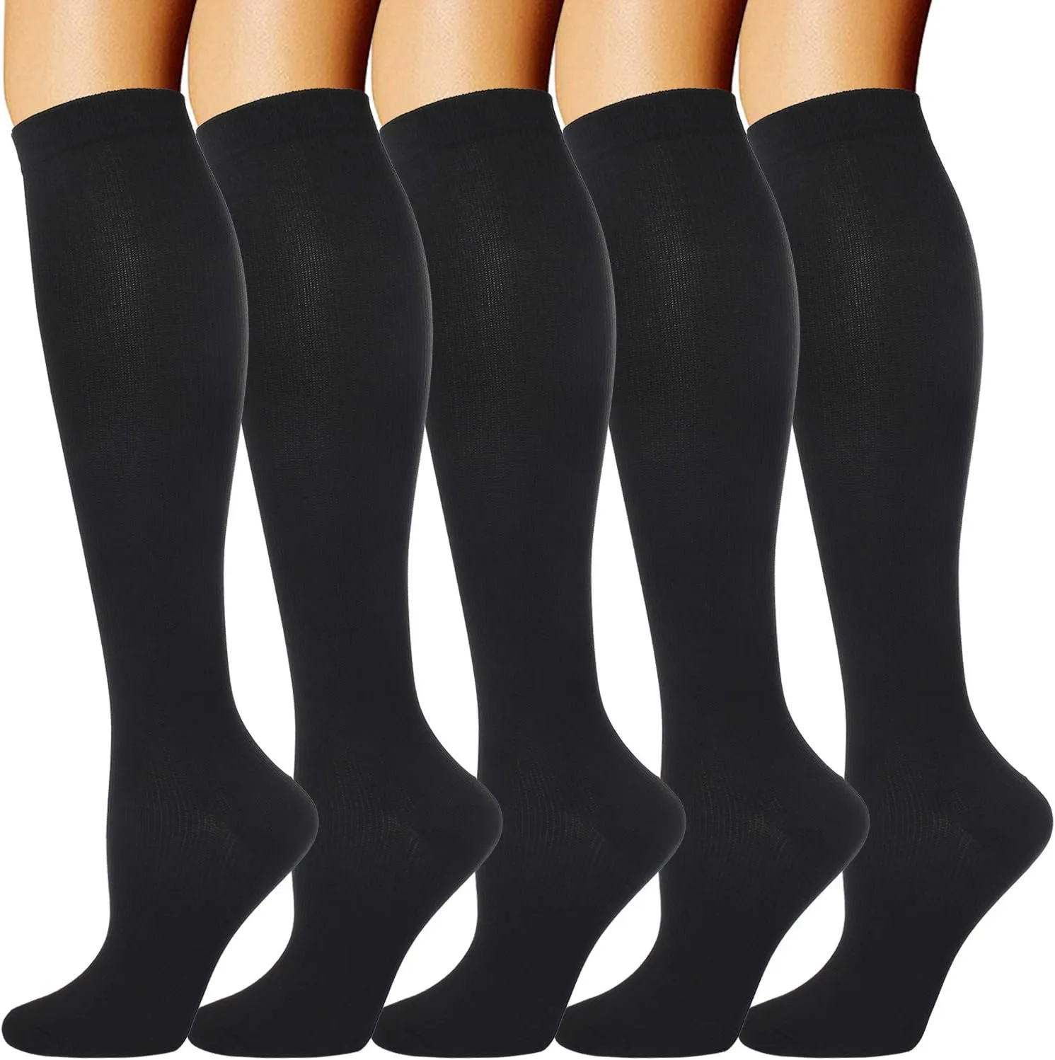 Double Couple 5 Pairs Wide Calf Compression Socks for Men Women Extra Plus Size Knee High Support 20-30