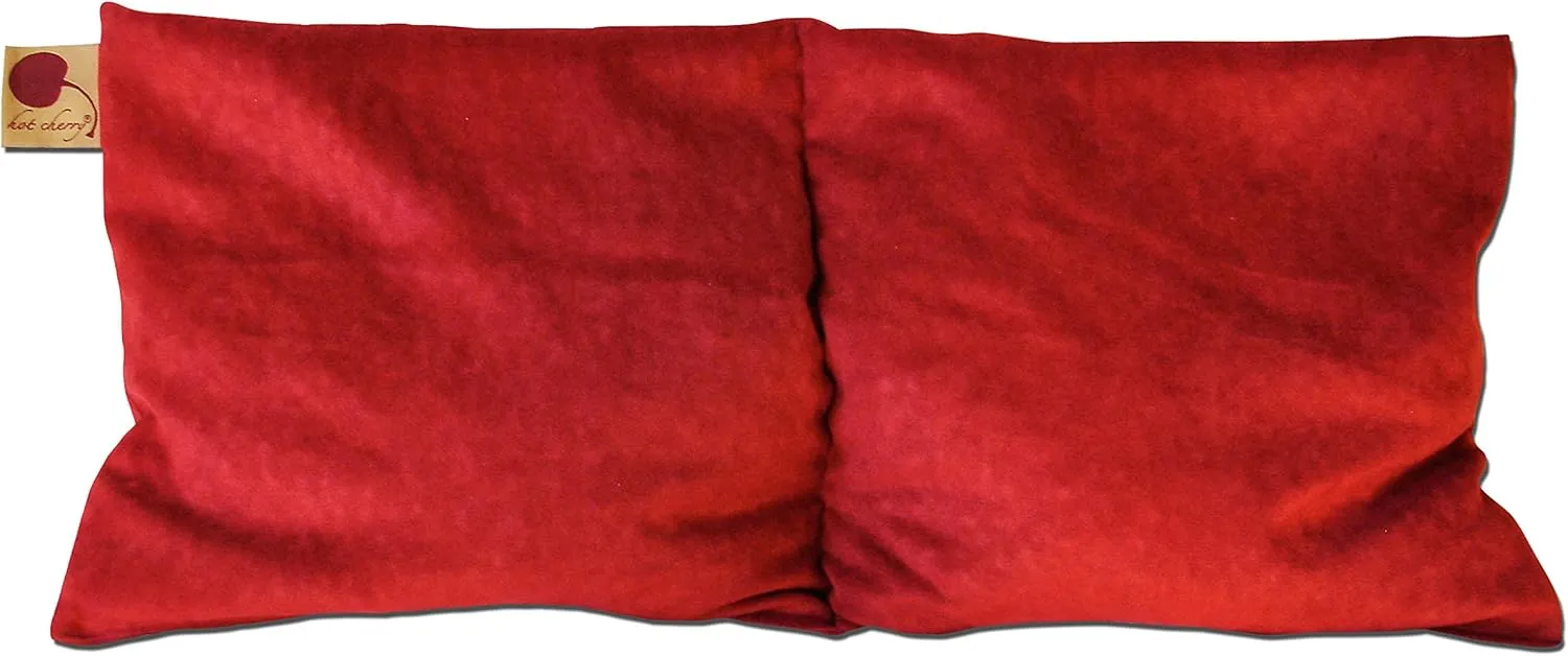 Double Square Red Ultra Suede, Cherry Pit-Stone Pillow, Microwavable Hot/Cold Compress, Sustainable Heating Pad, Moist Heat, Muscle Joint Pain Relief
