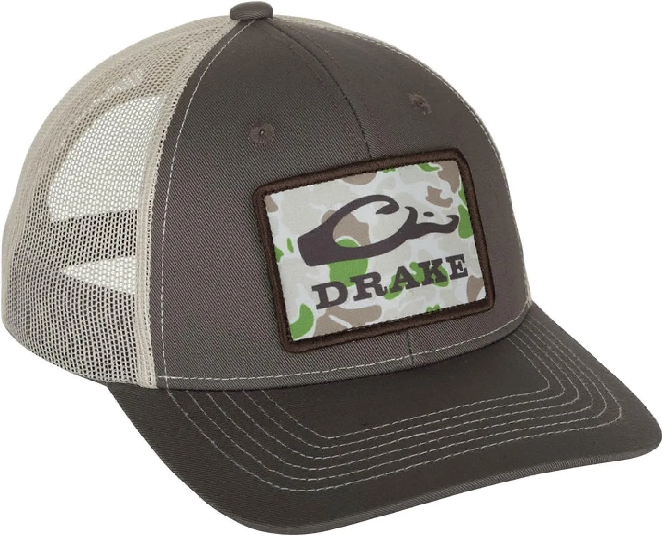 Drake Waterfowl Old School Patch Mesh Back Cap - 6 Panel Structured Crown Cap with Adjustable Snapback, Dark Grey