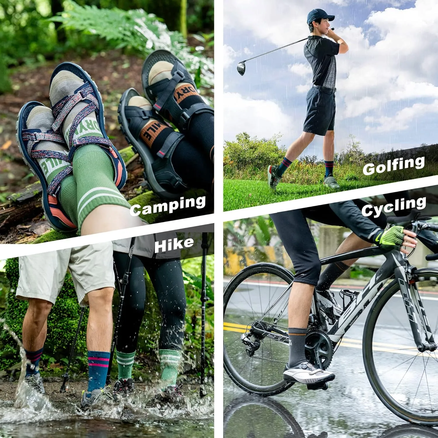DRYMILE Slim Waterproof Socks, Thin Moisture Wicking Waterproof Socks for Men & Women, Golf, Cycling, Trekking - Crew