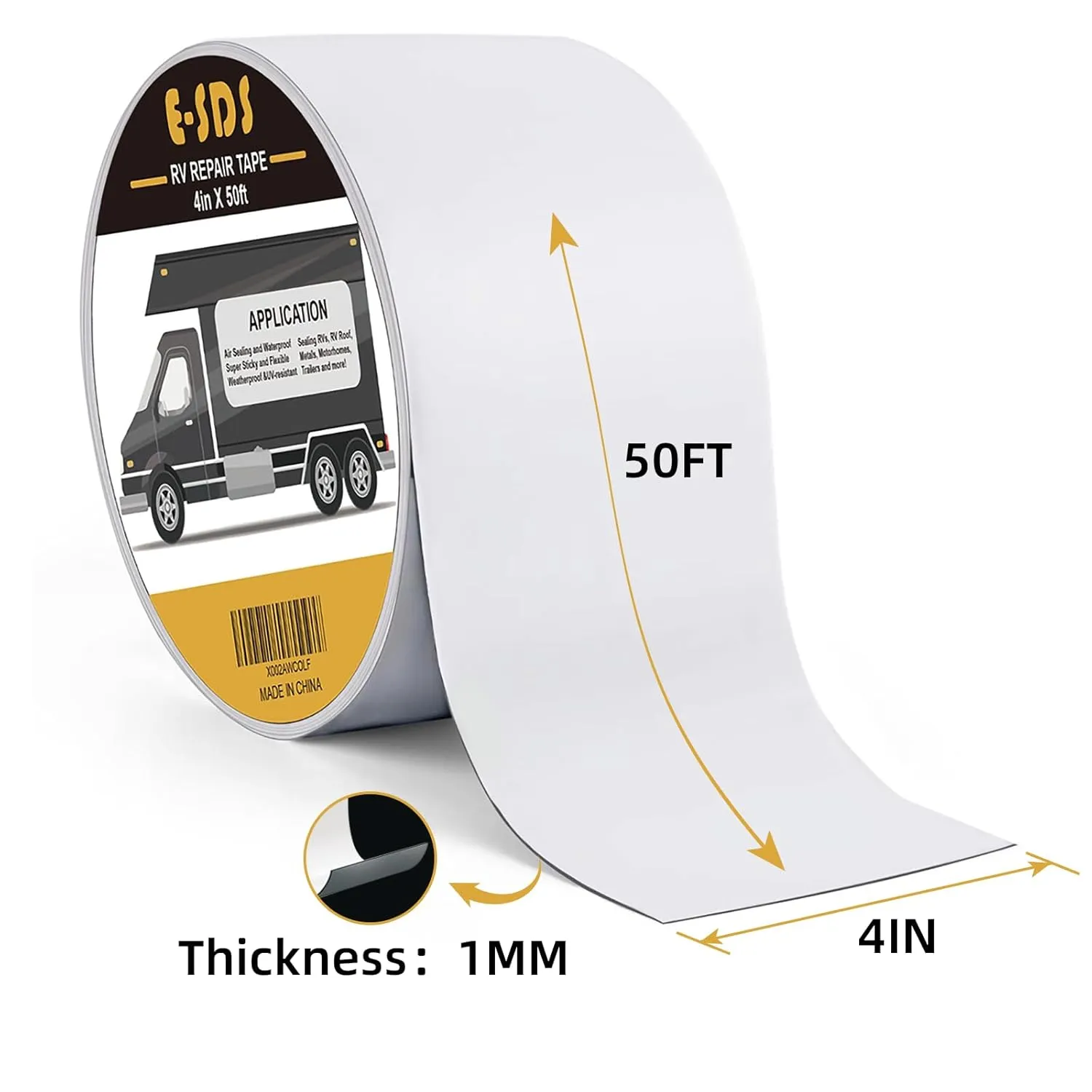 E-SDS RV Sealant Tape Waterproof, 4 Inch x 50 Foot RV Roof Repair Tape for RV, Window, Boat Sealing, Truck, Camper Roof Leaks, White