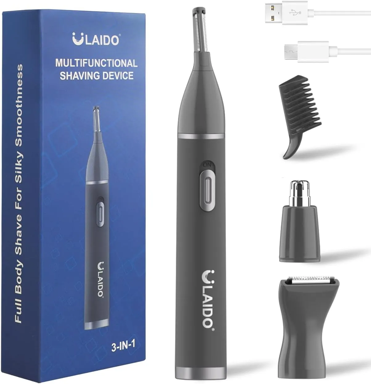 Ear & Nose Hair Trimmer for Men, 3 in 1 Rechargeable Hair Trimmers for Nose Ear Eyebrow & Body Detail Hair Removal, Painless Men's Grooming with High Speed, 3 Heads