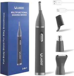 Ear & Nose Hair Trimmer for Men, 3 in 1 Rechargeable Hair Trimmers for Nose Ear Eyebrow & Body Detail Hair Removal, Painless Men's Grooming with High Speed, 3 Heads
