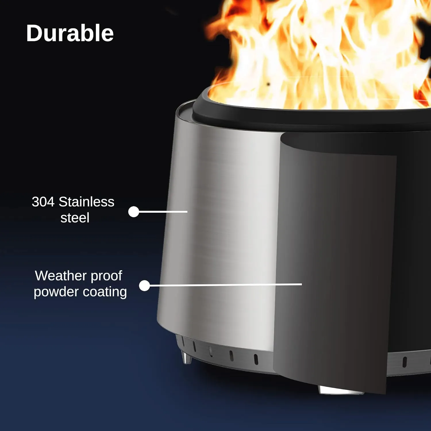 EAST OAK Fire Pit 29", Stainless Steel Smokeless Fire Pits for Outside Large Wood Burning Firepit with Poker & Removable Ash Pan, Portable Bonfire Pit for Patio, Backyard,Pitch Charcoal