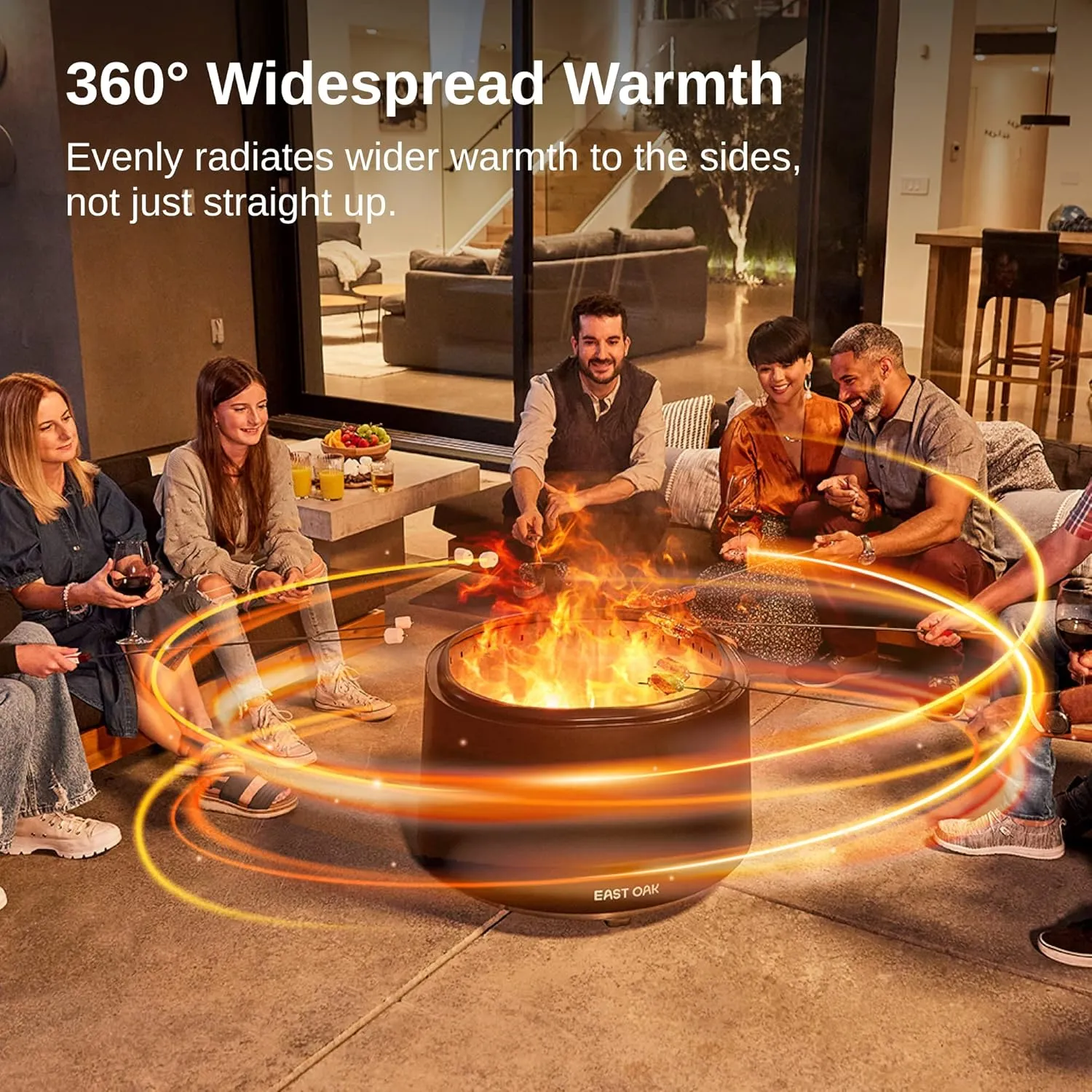 EAST OAK Fire Pit 29", Stainless Steel Smokeless Fire Pits for Outside Large Wood Burning Firepit with Poker & Removable Ash Pan, Portable Bonfire Pit for Patio, Backyard,Pitch Charcoal
