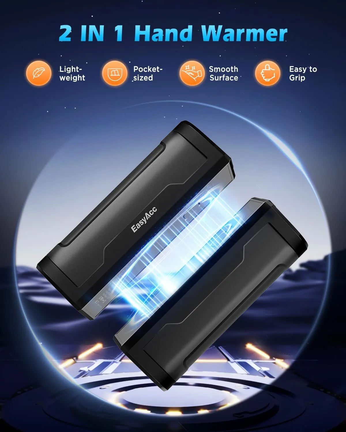EasyAcc Hand Warmers Rechargeable 2 Pack, 10000mAh Magnetic Hand Warmers, 18Hrs Long Heating, with Camping Hook, Portable Power Bank, Pocket Size, Gifts for Christmas, Camping
