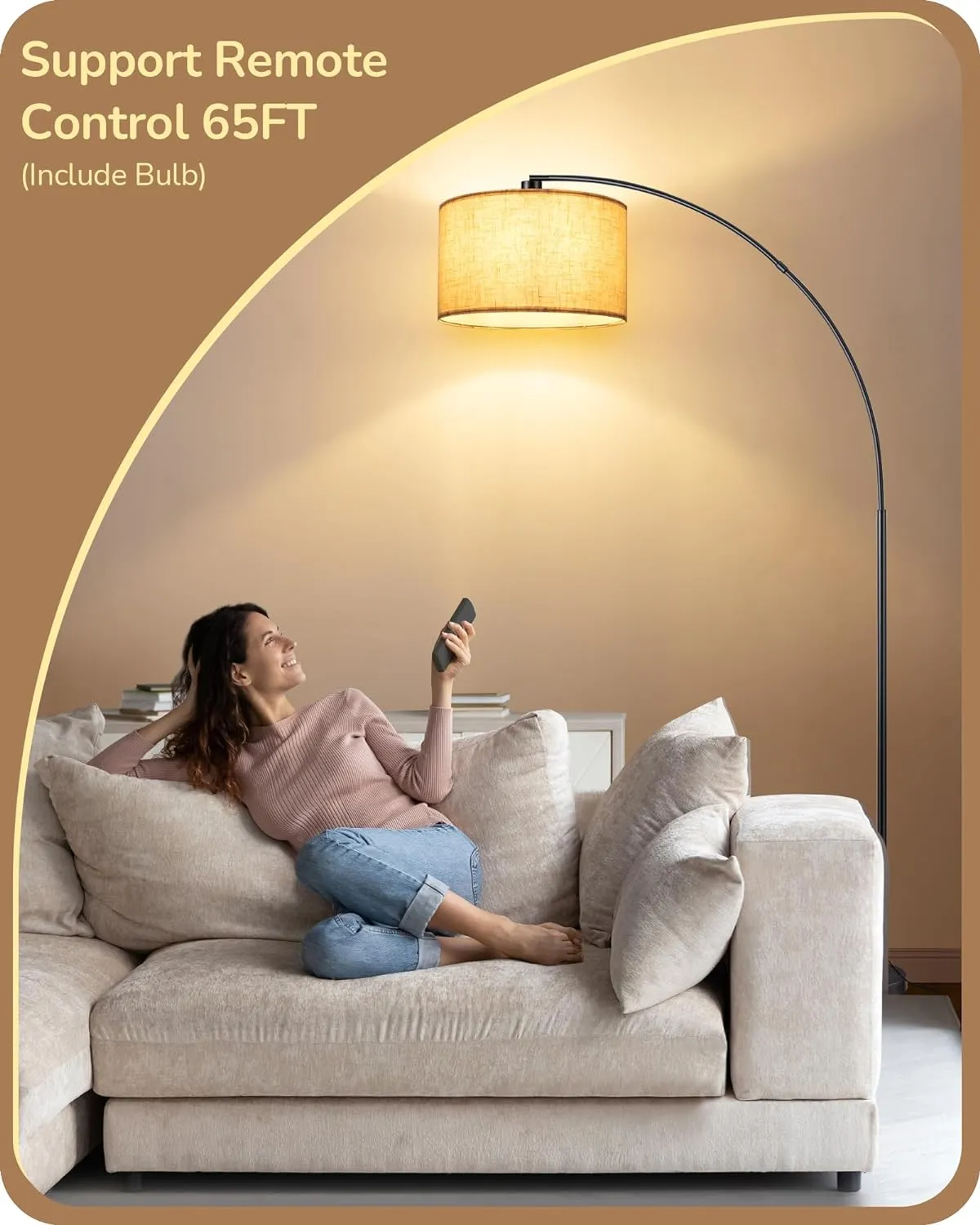 EDISHINE 78.3″ Modern Arc Floor Lamp with Remote, Tall Black Floor Lamp with Stepless Dimmable Bulb & 5 Color Temperature, Large Mid Century Standing Lamp for Living Room, Bedroom, Office, Black