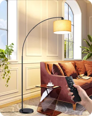 EDISHINE 78.3″ Modern Arc Floor Lamp with Remote, Tall Black Floor Lamp with Stepless Dimmable Bulb & 5 Color Temperature, Large Mid Century Standing Lamp for Living Room, Bedroom, Office, Black
