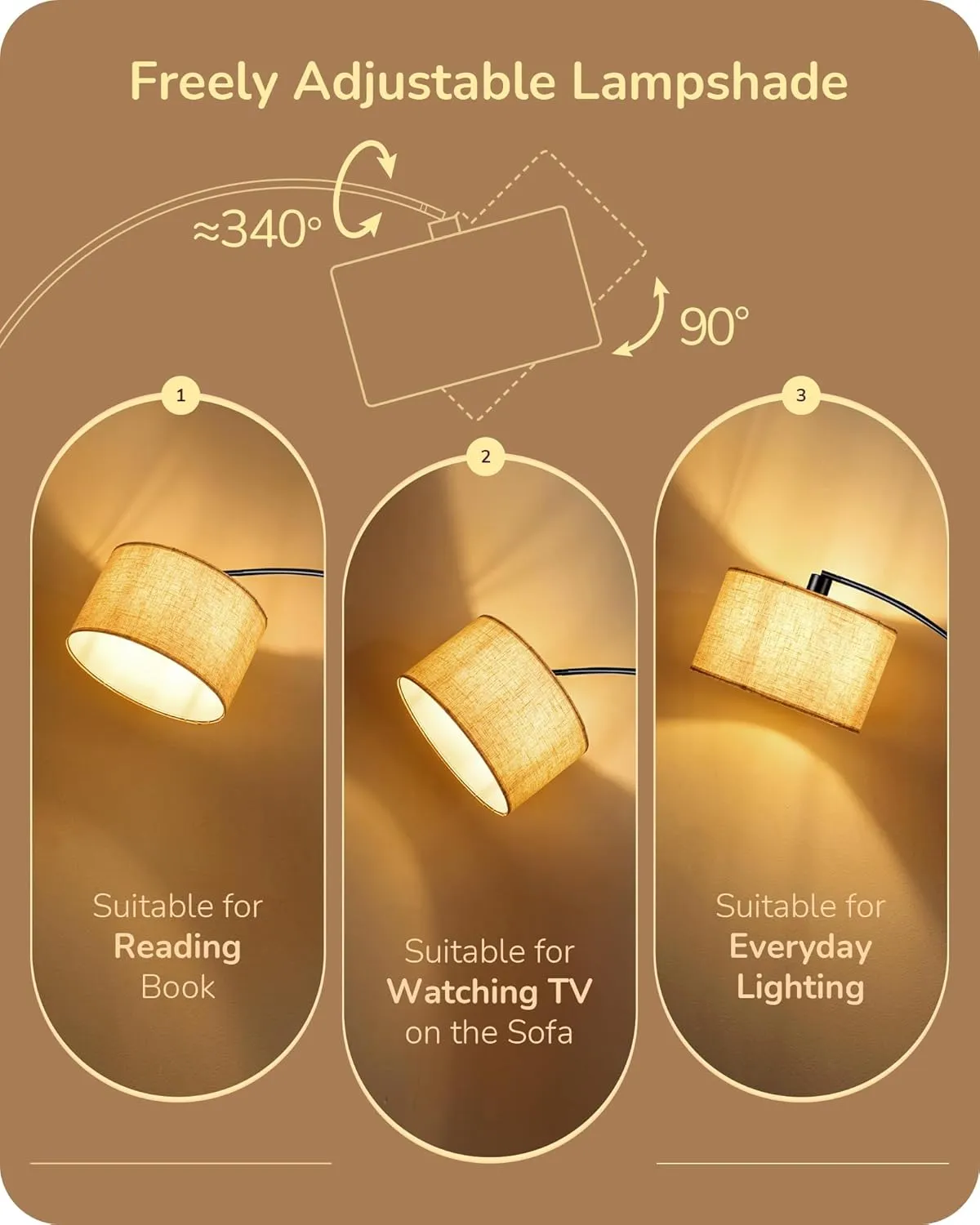 EDISHINE 78.3″ Modern Arc Floor Lamp with Remote, Tall Black Floor Lamp with Stepless Dimmable Bulb & 5 Color Temperature, Large Mid Century Standing Lamp for Living Room, Bedroom, Office, Black