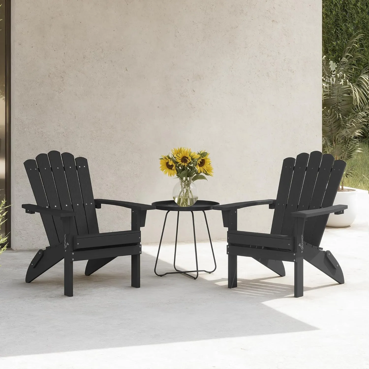 EFURDEN Adirondack Chair, HDPE Folding Adirondack Chairs, Wide Armrest and High Backrest Fire Pit Chairs, Weather Resistant & Fade Resistant Outdoor Chair for Garden Patio Backyard Porch Deck, Black