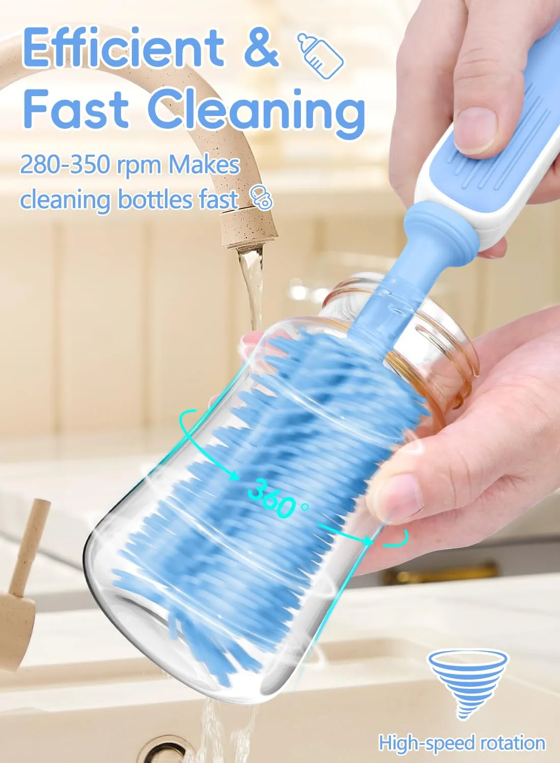 Electric Baby Bottle Brush Cleaner, 2000mAh Rechargeable Silicone Brush, Drying Rack, Compact Storage Box Travel Kit, 360° Efficient Cleaning Baby Bottle Cleaner Brush Set for Home & On-The-Go