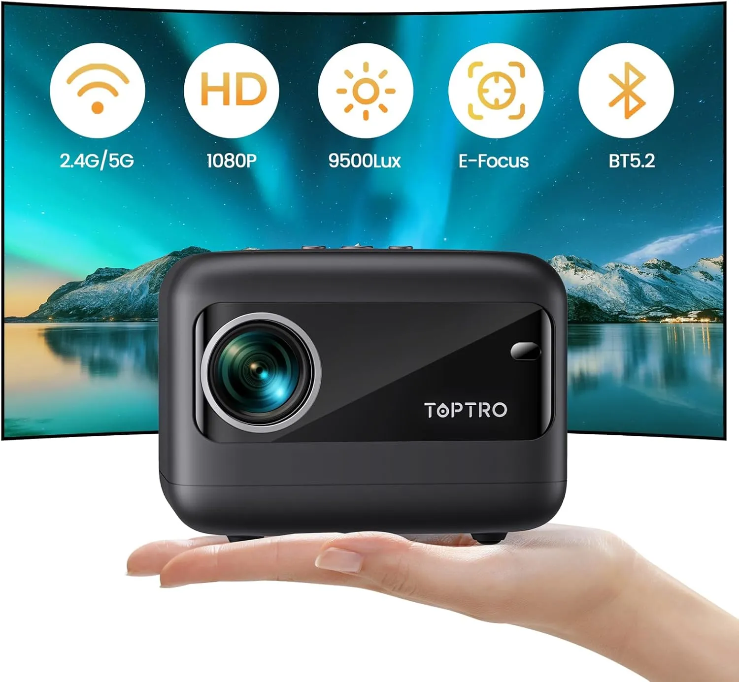 [Electric Focus/Mini Body]Mini Projector with WiFi 6 and Bluetooth 5.2, 2025 Upgrade TOPTRO TR25 Portable Projector, 1080P FHD, ±40° Electric Keystone Correction, Movie Projector for iOS/Android/PS5