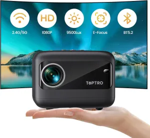 [Electric Focus/Mini Body]Mini Projector with WiFi 6 and Bluetooth 5.2, 2025 Upgrade TOPTRO TR25 Portable Projector, 1080P FHD, ±40° Electric Keystone Correction, Movie Projector for iOS/Android/PS5