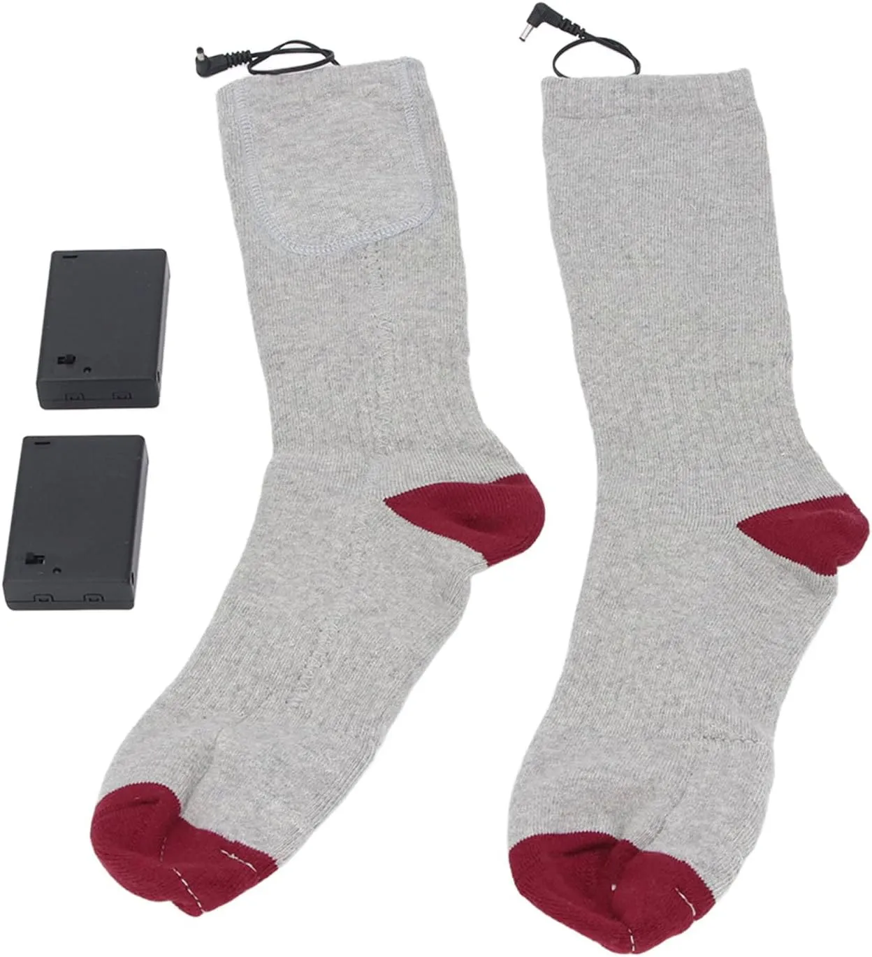 Electric Heated Socks, Battery Operated Comfortable Cotton Socks for Winter Travel Camping Cycling Skiing Hiking One Size (Grey)