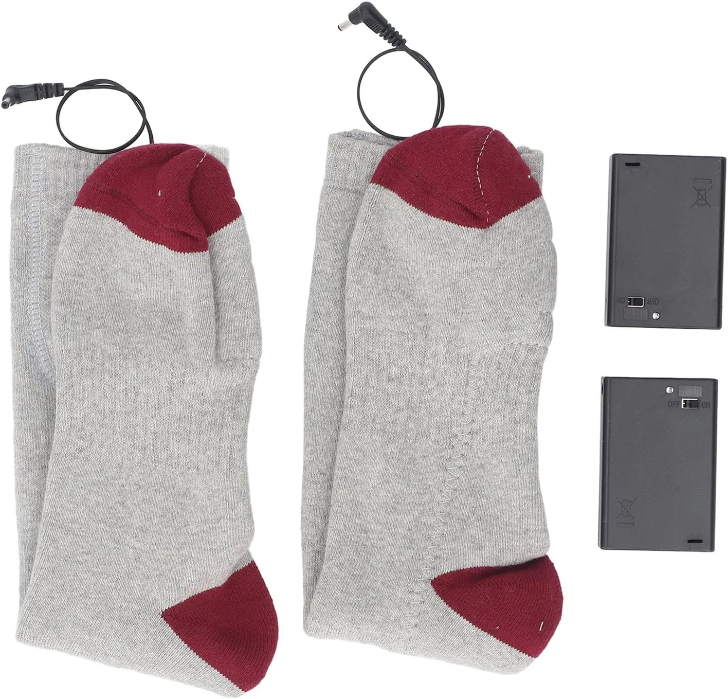 Electric Heated Socks, Battery Operated Comfortable Cotton Socks for Winter Travel Camping Cycling Skiing Hiking One Size (Grey)