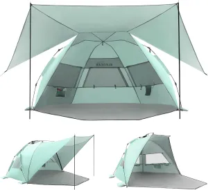 Elegear Beach Tent With 360 Removable Canopy, 4-6 Person Pop Up Sun Shade Shelter, UPF 50  Automated Installation Double Silver Coating Portable Lightweight Cabana
