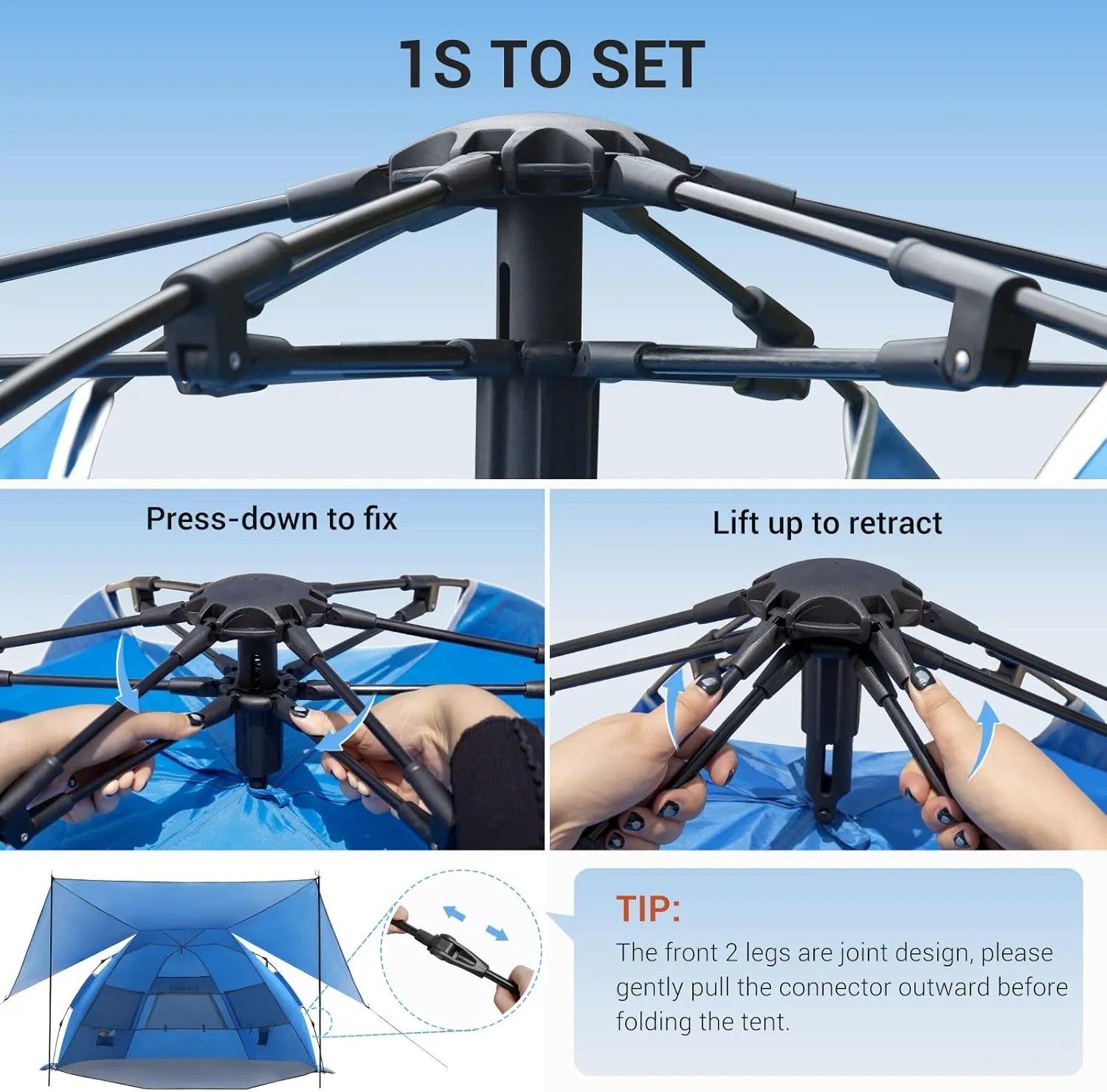 Elegear Beach Tent With 360 Removable Canopy, 4-6 Person Pop Up Sun Shade Shelter, UPF 50  Automated Installation Double Silver Coating Portable Lightweight Cabana