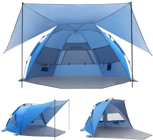 Elegear Beach Tent With 360 Removable Canopy, 4-6 Person Pop Up Sun Shade Shelter, UPF 50  Automated Installation Double Silver Coating Portable Lightweight Cabana