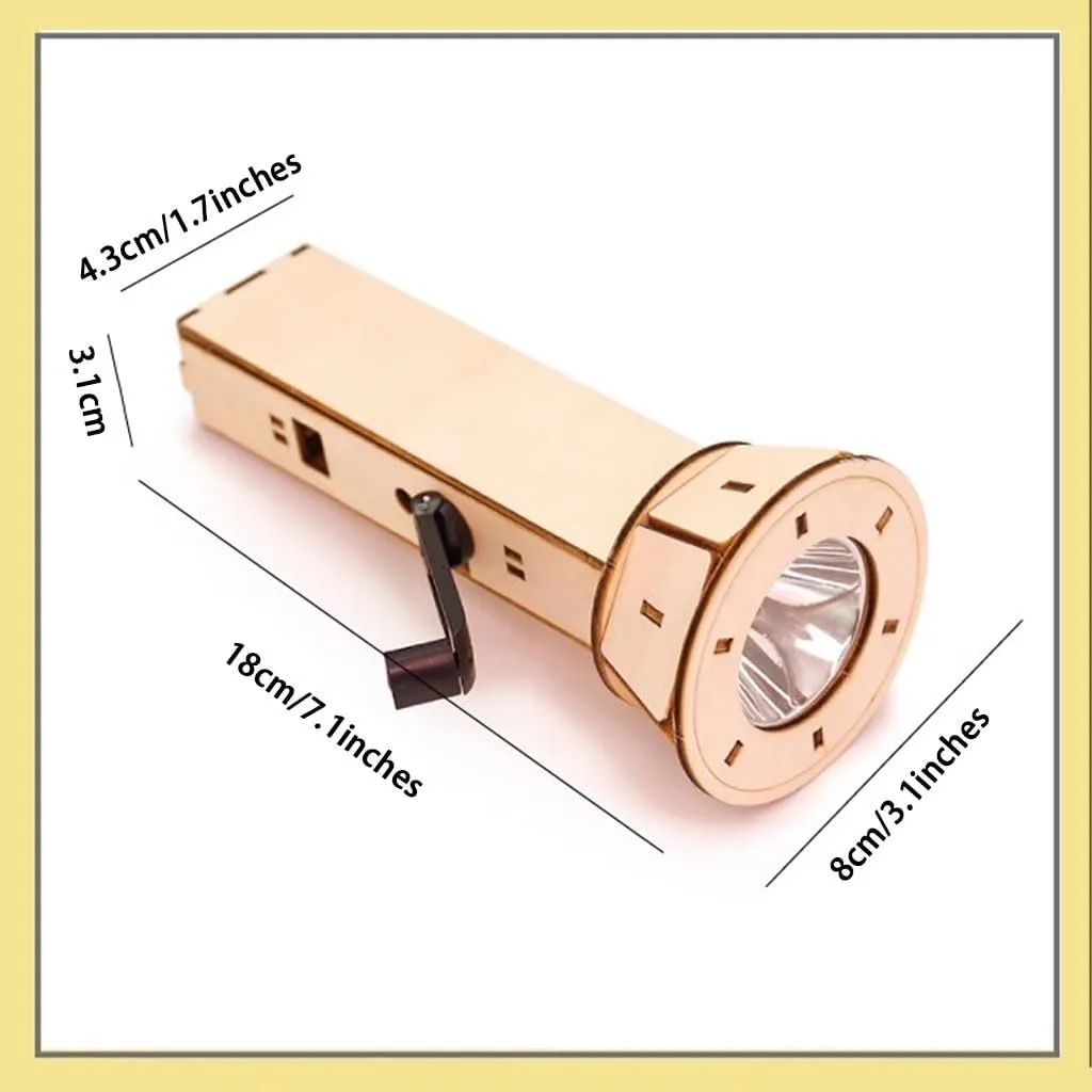 Emergency Hand Crank Flashlight Creative DIY Dynamo Flashlight, Handmade Wooden Hand Crank Flashlight, Battery-Powered Emergency Flashlight, for Students, Boys, Girls(Manual Type)