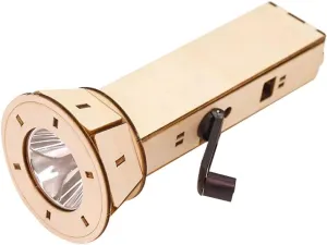 Emergency Hand Crank Flashlight Creative DIY Dynamo Flashlight, Handmade Wooden Hand Crank Flashlight, Battery-Powered Emergency Flashlight, for Students, Boys, Girls(Manual Type)
