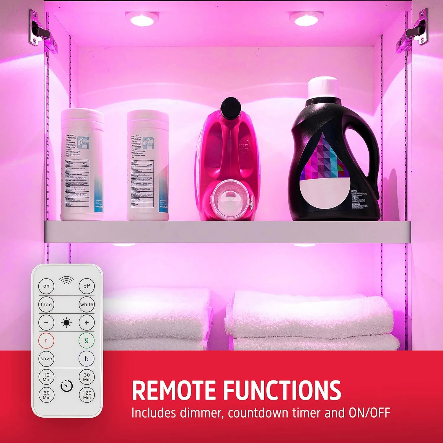 Energizer LED Puck Lights, 6 Pack, Color Changing, Battery Powered, Under Cabinet Lighting, Wireless Lights, 40 Lumens, Remote Controlled, Perfect for Under Cabinet, Bedroom, Closets and More,59332-T1