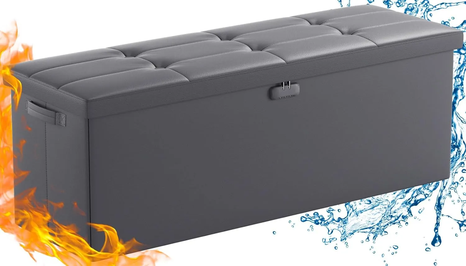 ENGPOW Storage Ottoman, Fireproof Folding Bench with Lock(15”x 43”x15”), Water-Resistant ＆ Heat Insulation Large Storage Chest with Handles＆2 Extra Spaces Safe for Living Room, Bedroom, Home, Grey