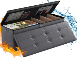 ENGPOW Storage Ottoman, Fireproof Folding Bench with Lock(15”x 43”x15”), Water-Resistant ＆ Heat Insulation Large Storage Chest with Handles＆2 Extra Spaces Safe for Living Room, Bedroom, Home, Grey