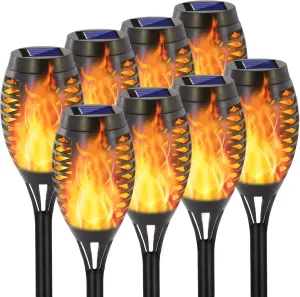 EOYIZW 8 Pack Solar Torch Light with Flickering Flame, 12 LEDs Solar Lights Outdoor, IP65 Waterproof Solar Tiki Torches for Outside Landscape Decoration Outdoor Lights for Garden Yard Patio