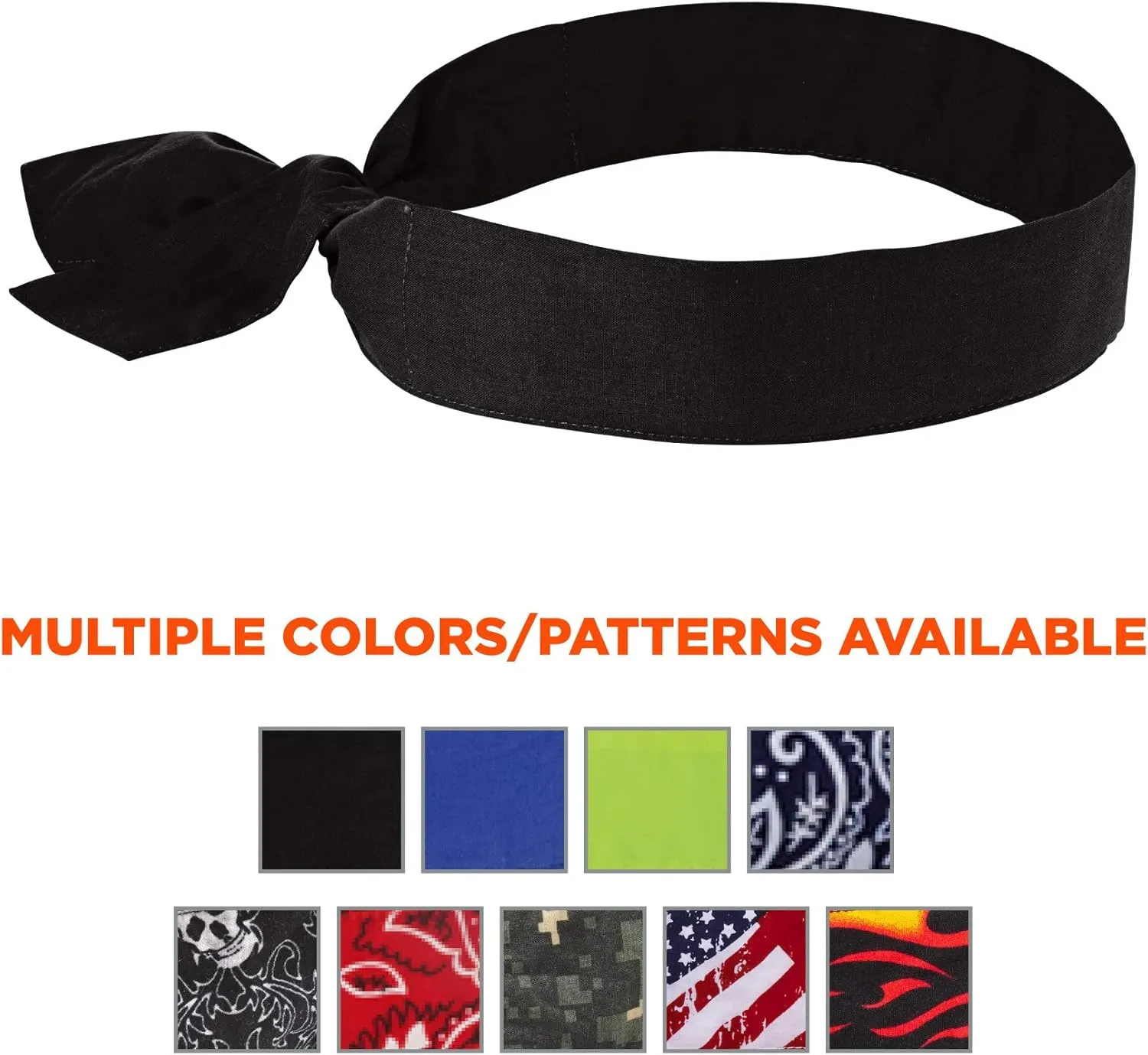 Ergodyne Chill Its 6700 Cooling Bandana, Evaporative Polymer Crystals For Cooling Relief, Tie For Adjustable Fit, 6-Pack, Black