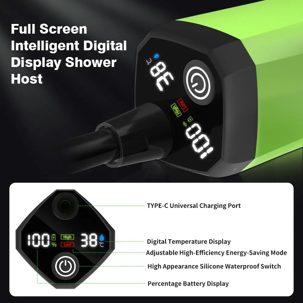 EVTSCAN Portable Camping Shower Pump RV Outdoor Shower KIT with Full Screen Display Adjustable for Backyard