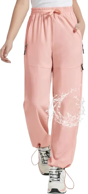 EXARUS Girls Joggers Hiking Pants Water Resistant Kids Athletic Quick Dry Lightweight Zip Pockets High Waisted 6-14Y