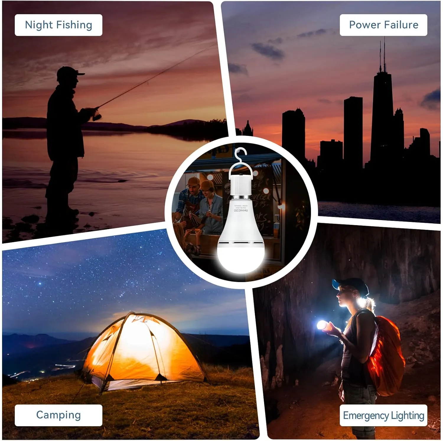 FanNicoo Rechargeable Emergency Light Bulbs with 1500mAh Battery Backup Stay Lighting During Power Outage 15W 80W Equivalent Bulbs for Power Outage Camping Hiking(6500K Daylight 4Pack)