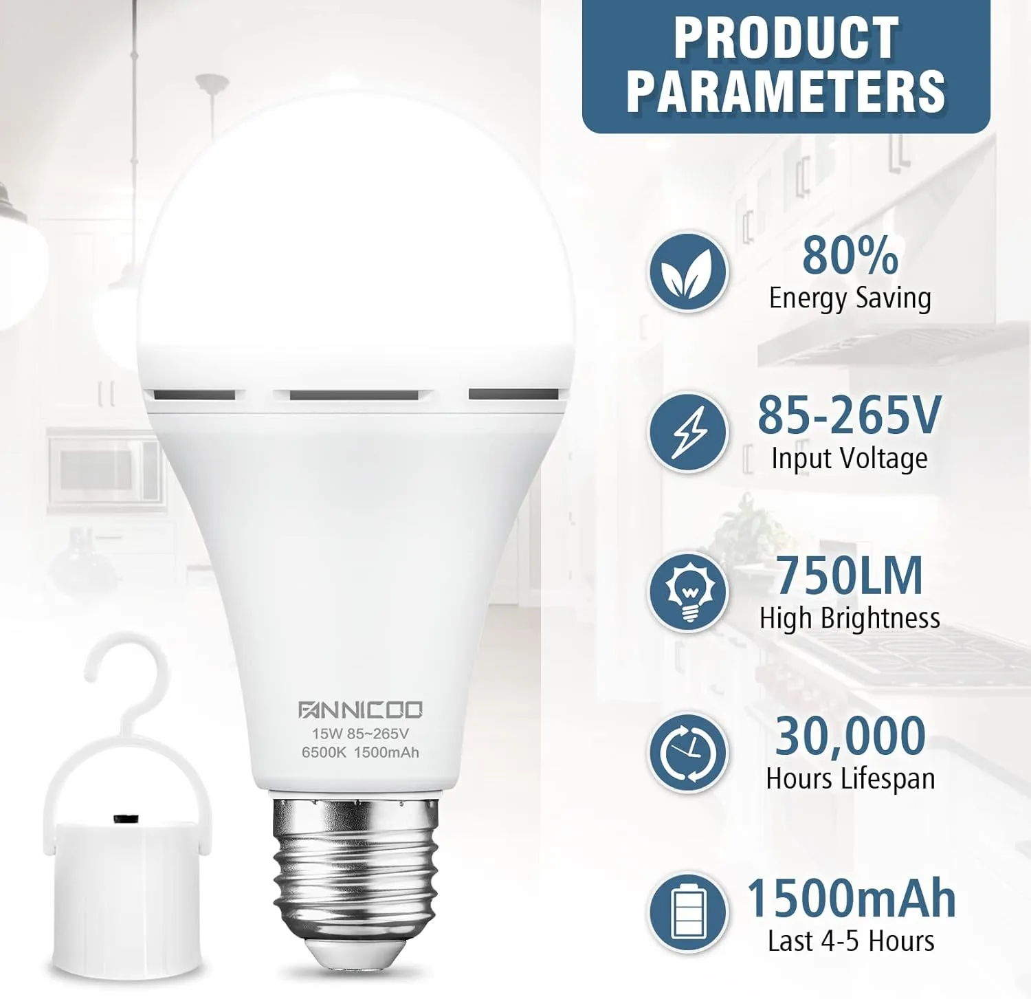 FanNicoo Rechargeable Emergency Light Bulbs with 1500mAh Battery Backup Stay Lighting During Power Outage 15W 80W Equivalent Bulbs for Power Outage Camping Hiking(6500K Daylight 4Pack)