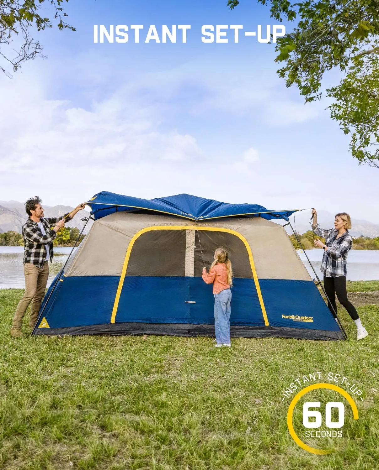 FanttikOutdoor Camping Tent 4/6/8/10 Person Instant Cabin Tent Setup in 60 Seconds with Rainfly & Windproof Portable with Carry Bag for Family Camping & Hiking, Upgraded Ventilation