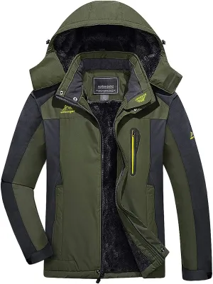 FASKUNOIE Men's Winter Thicken Fleece Coat Windproof Hiking Snow Skiing Jackets Parka
