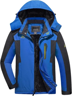FASKUNOIE Men's Winter Thicken Fleece Coat Windproof Hiking Snow Skiing Jackets Parka