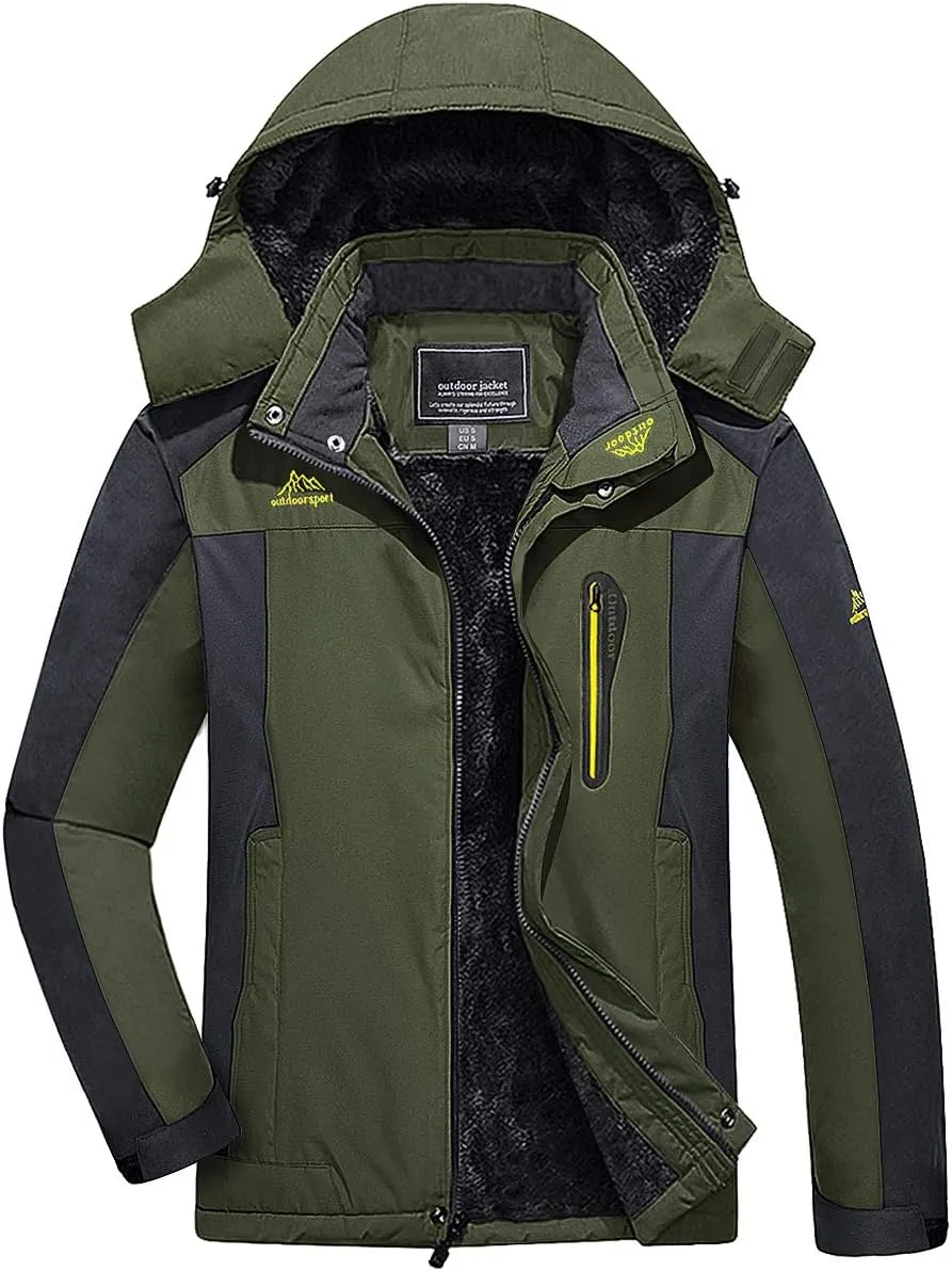 FASKUNOIE Men's Winter Thicken Fleece Coat Windproof Hiking Snow Skiing Jackets Parka