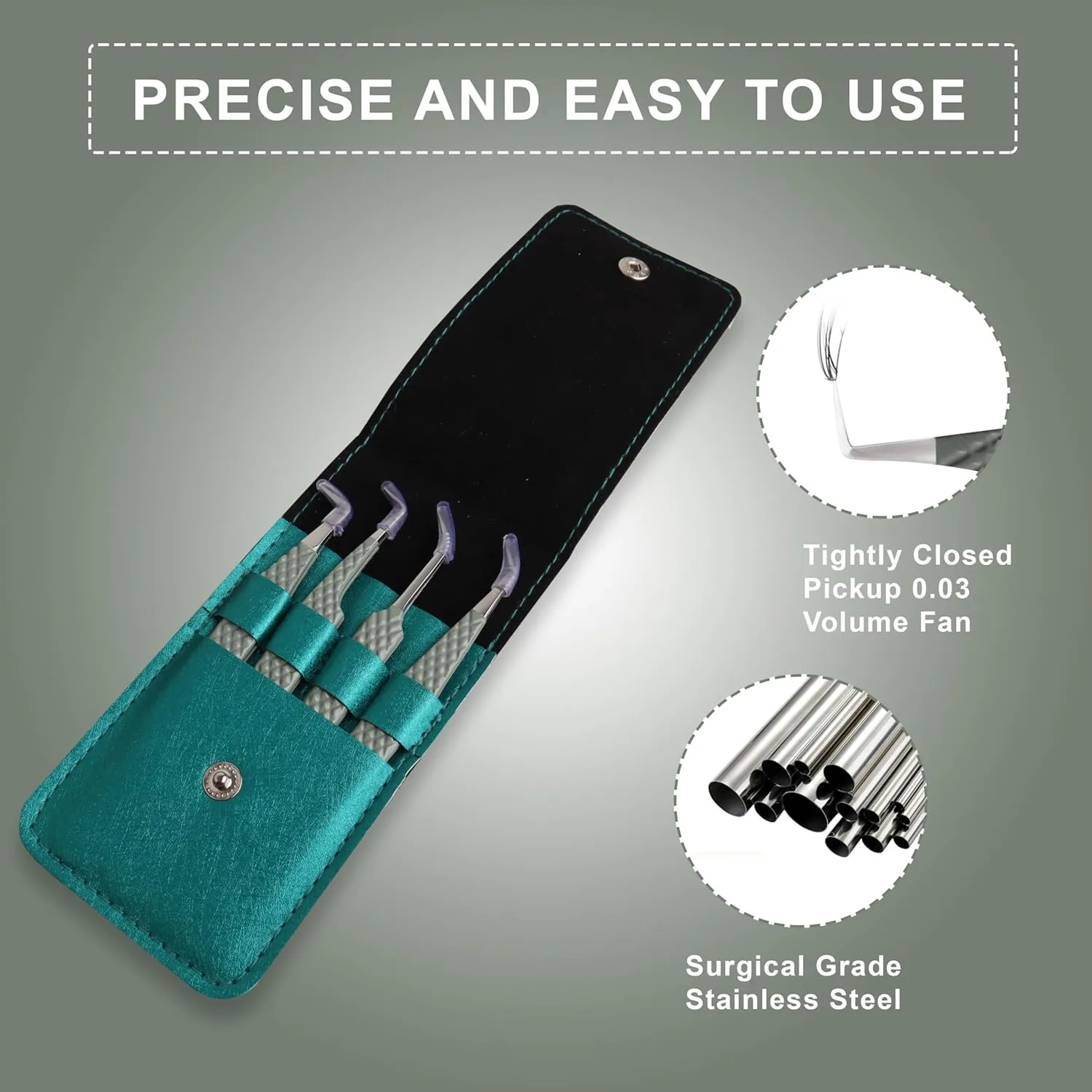 Fiber Tip Lash Tweezers For Eyelash Extension Tweezers Professional Eyelash Extension Tweezer - Set of 4 Pcs Diamond Grip Stainless Steel Fiber Tweezer (4, Green)