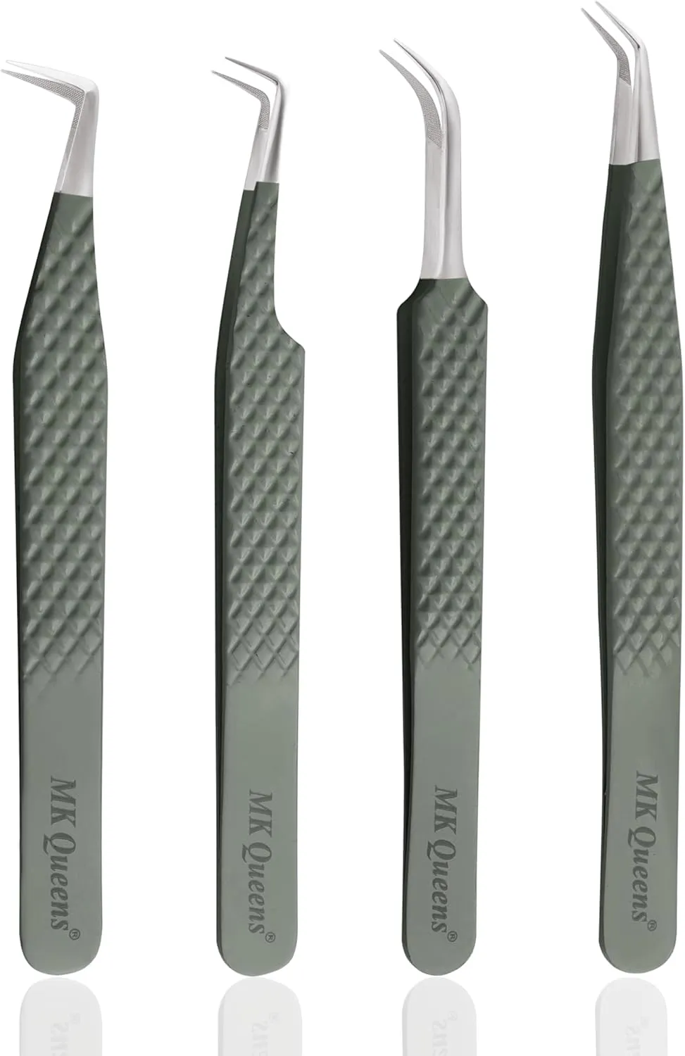 Fiber Tip Lash Tweezers For Eyelash Extension Tweezers Professional Eyelash Extension Tweezer - Set of 4 Pcs Diamond Grip Stainless Steel Fiber Tweezer (4, Green)