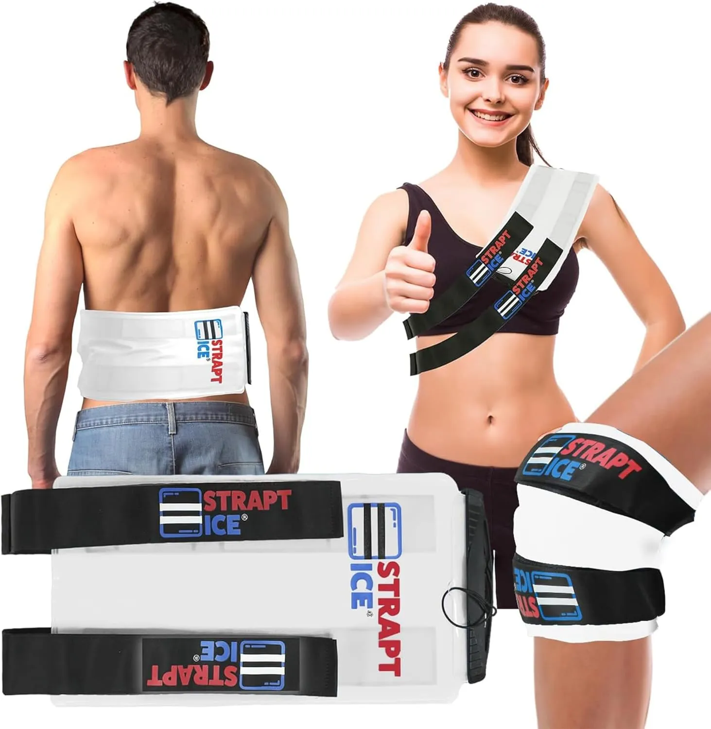 Fillable, Reusable & Wearable Ice Pack with Straps - Instant Cold Therapy Wrap for Shoulder, Knee, Elbow & Back Pain Relief - Ice Packs for Injuries, Inflammation & Recovery - 7.5" x 18" (White)