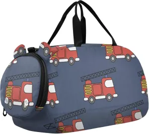Fire Engine Fire Truck Car Sports Duffle Bag for Girls Boys, Gym Bag with Shoe Compartment, Kids Travel Overnight Weekender Shoulder Bag