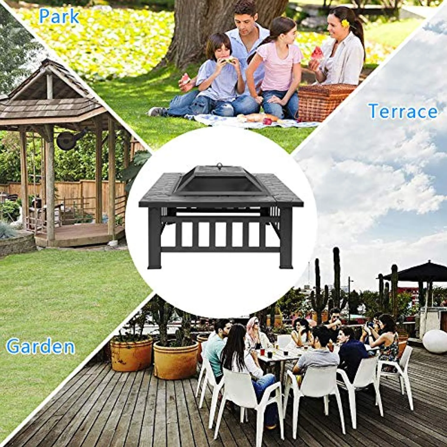 Fire Pit, 32 Inch Metal Square Patio Backyard Fire Pits Outdoor