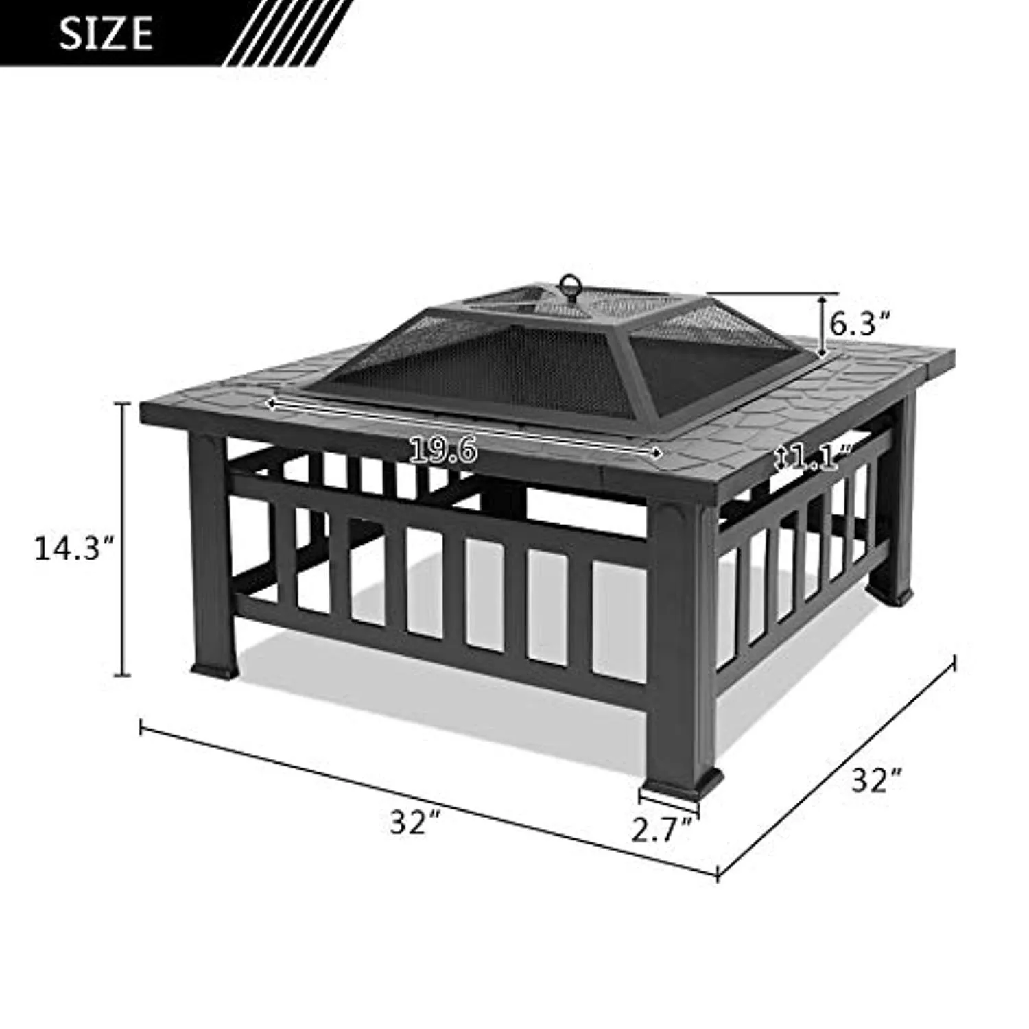 Fire Pit, 32 Inch Metal Square Patio Backyard Fire Pits Outdoor