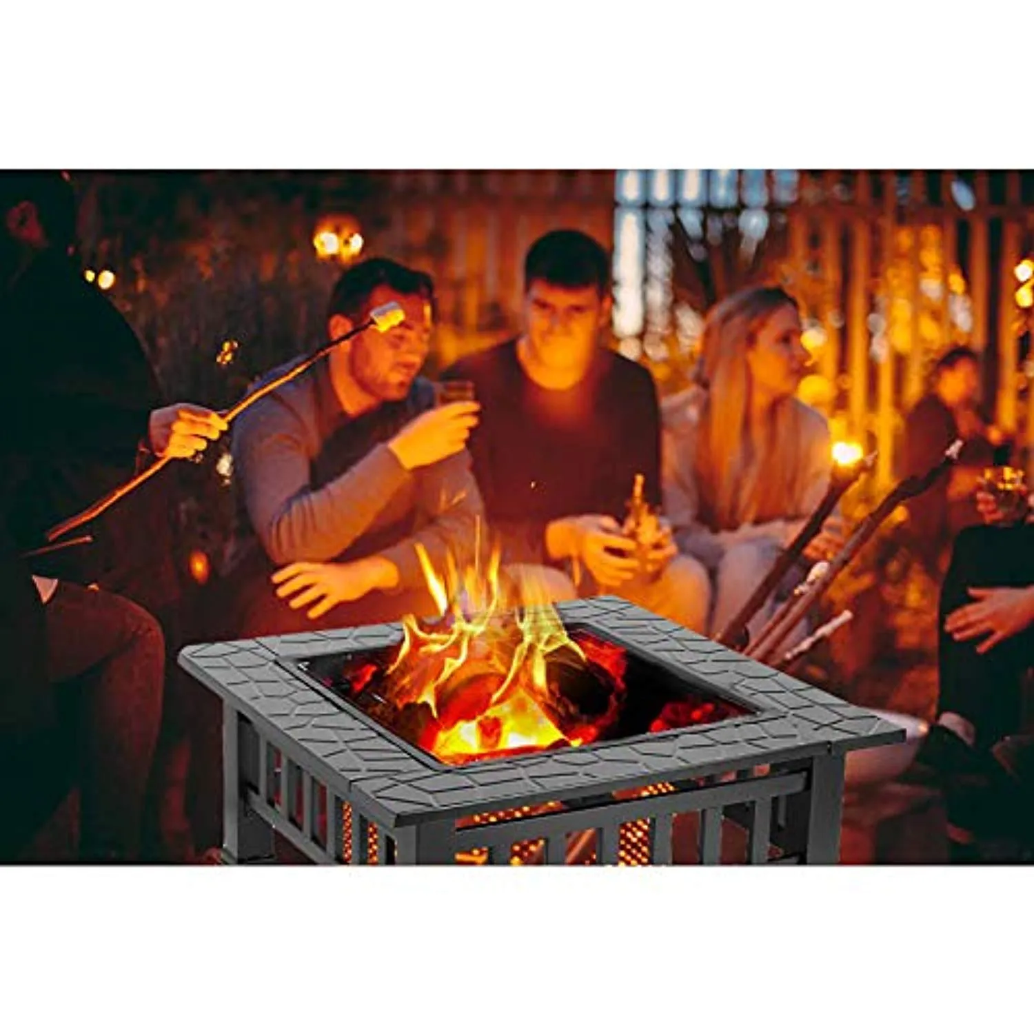 Fire Pit, 32 Inch Metal Square Patio Backyard Fire Pits Outdoor