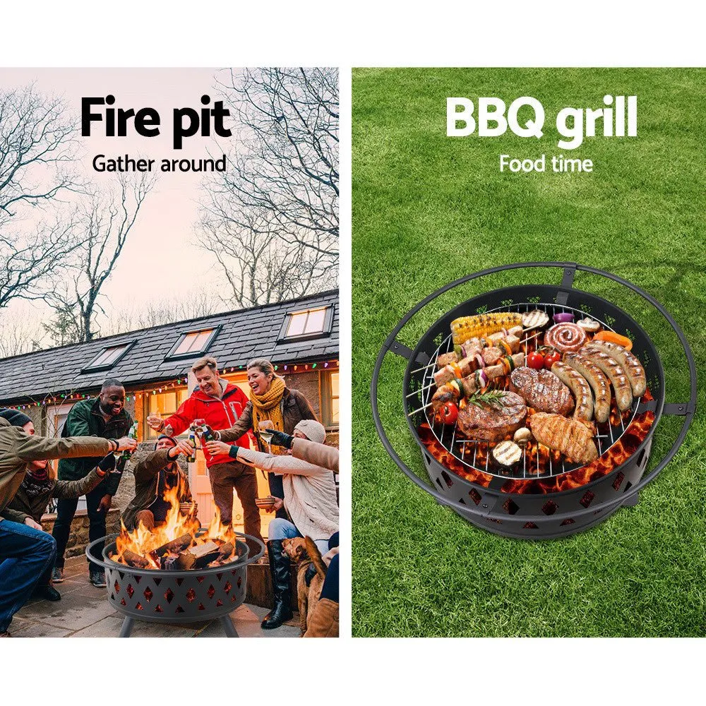 Fire Pit BBQ Charcoal Grill Ring Portable Outdoor Kitchen Fireplace 32Inch