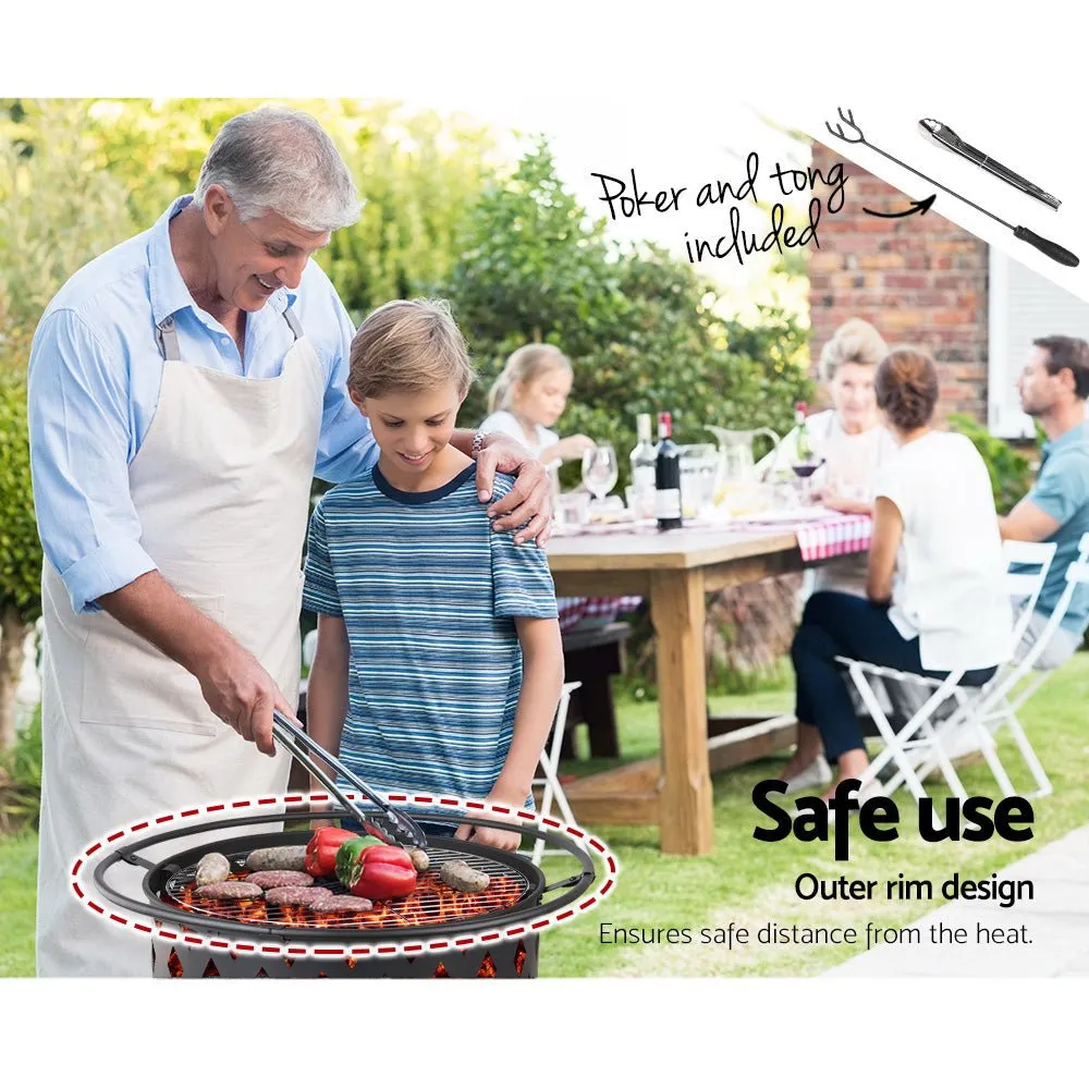 Fire Pit BBQ Charcoal Grill Ring Portable Outdoor Kitchen Fireplace 32Inch